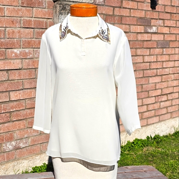 Ted Baker flowy white beaded blouse - Picture 1 of 9